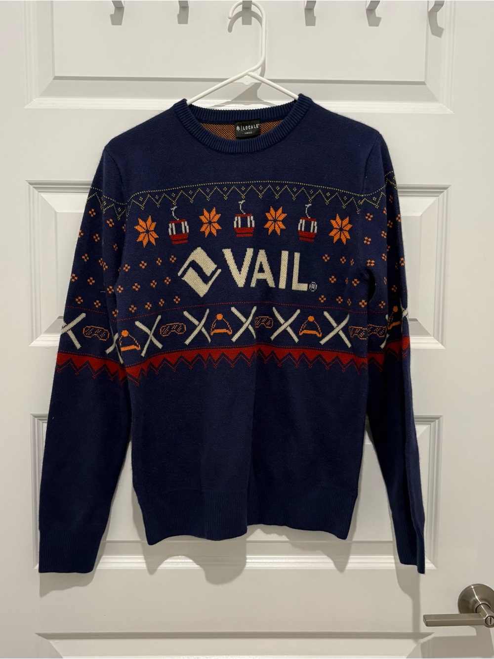 Vail Navy Crewneck Sweater with Orange Accents